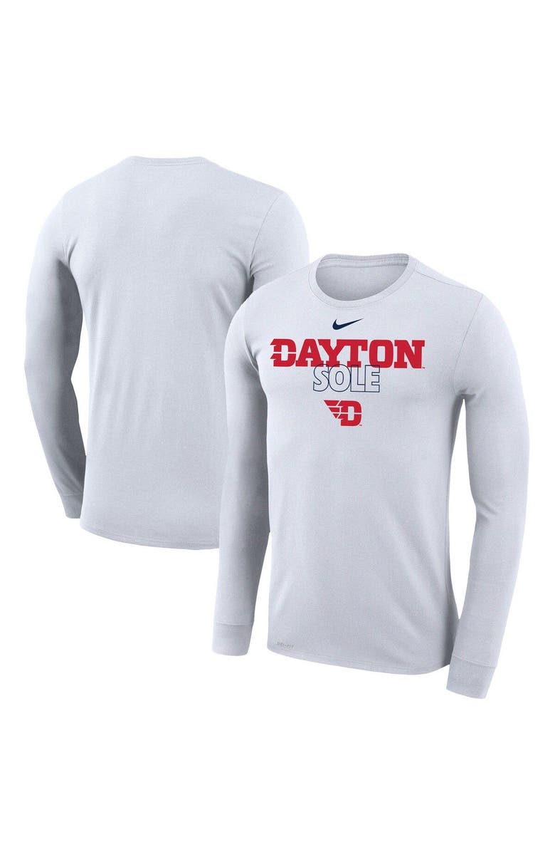 Nike White Dayton Flyers 2023 On Court Bench Long Sleeve T-Shirt, Main, color, 