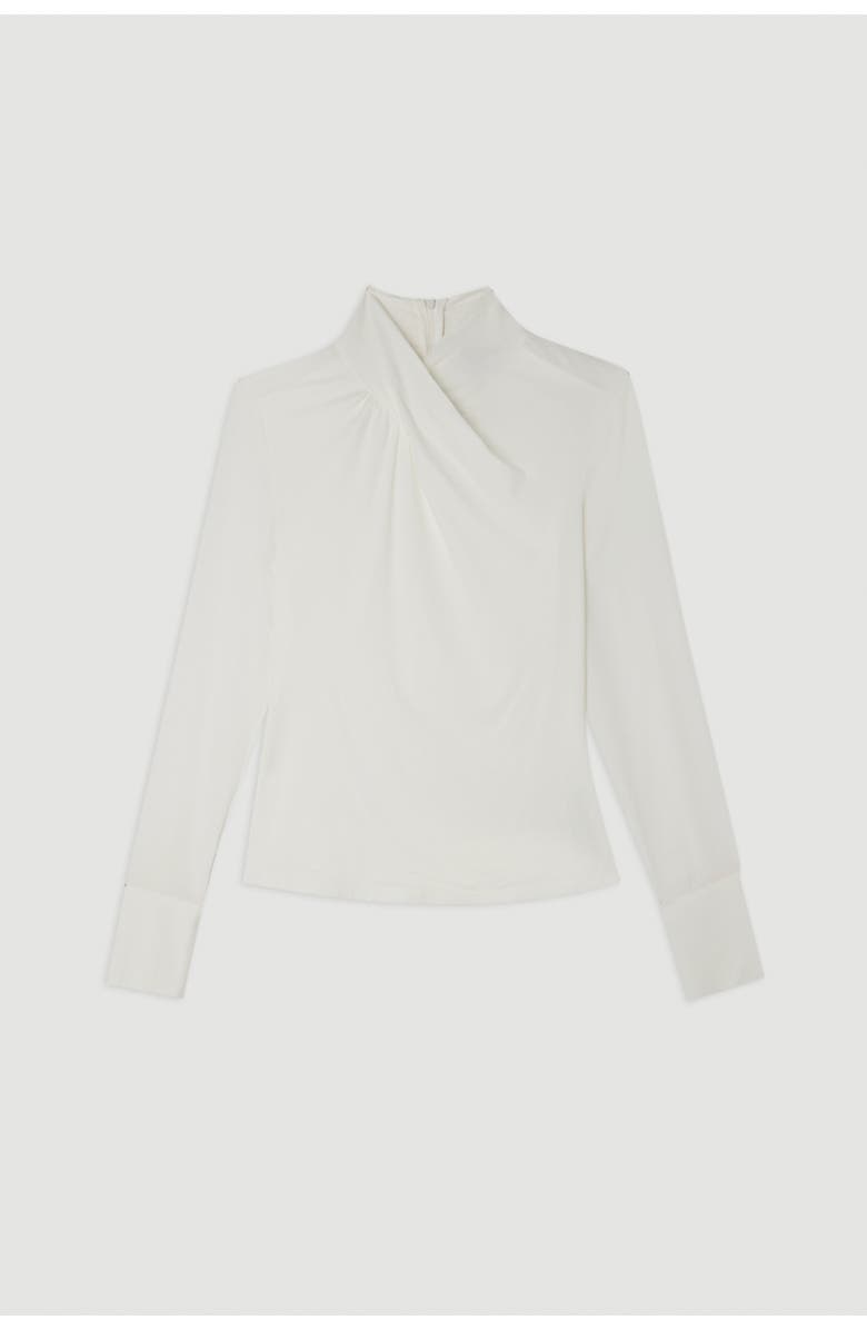 Karen Millen Jersey And Georgette Mix High Neck Top, Alternate, color, Ivory
