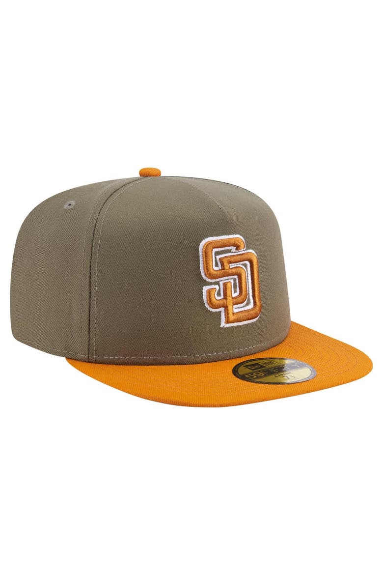 Men's New Era Olive/Orange San Diego Padres Two-Tone Color Pack A-Frame 59FIFTY Fitted Hat, Alternate, color, Olive