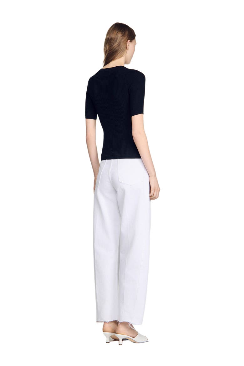 Sweater with ribbed button placket, Alternate, color, Black