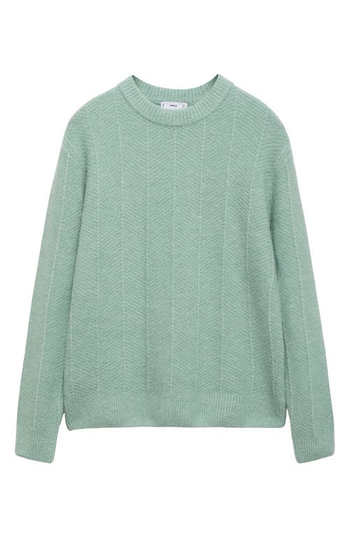 Mango Structured Herringbone Knit Crewneck Sweater In Aqua Green