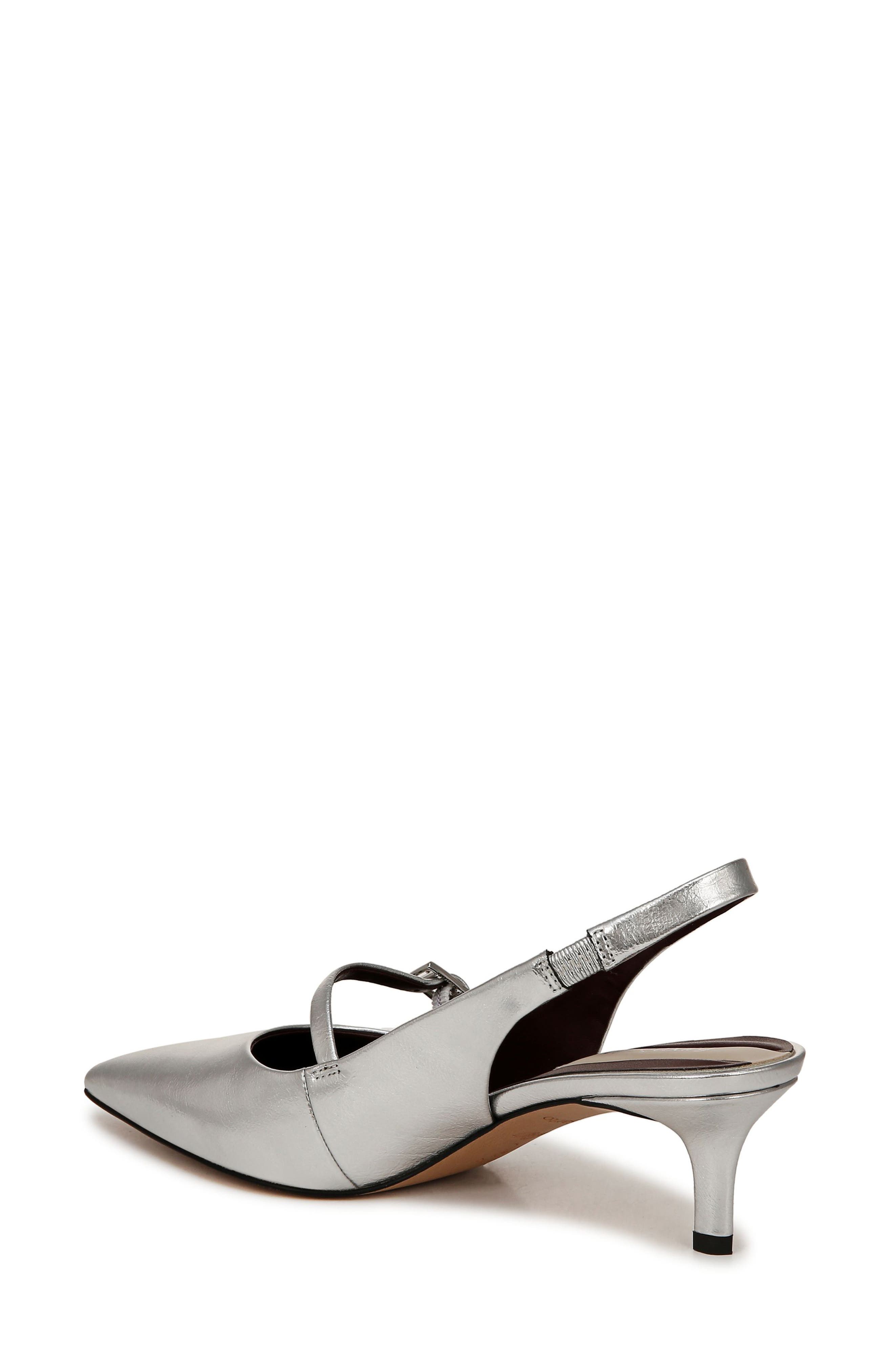 Franco Sarto Khloe Slingback Mary Jane Pointed Toe Kitten Heel Pump, Alternate, color, Silver