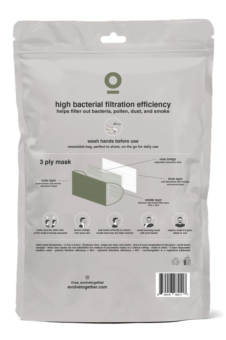 Multicolor 21-Pack Adult Pleated Disposable Face Masks, Alternate, color, SAGE