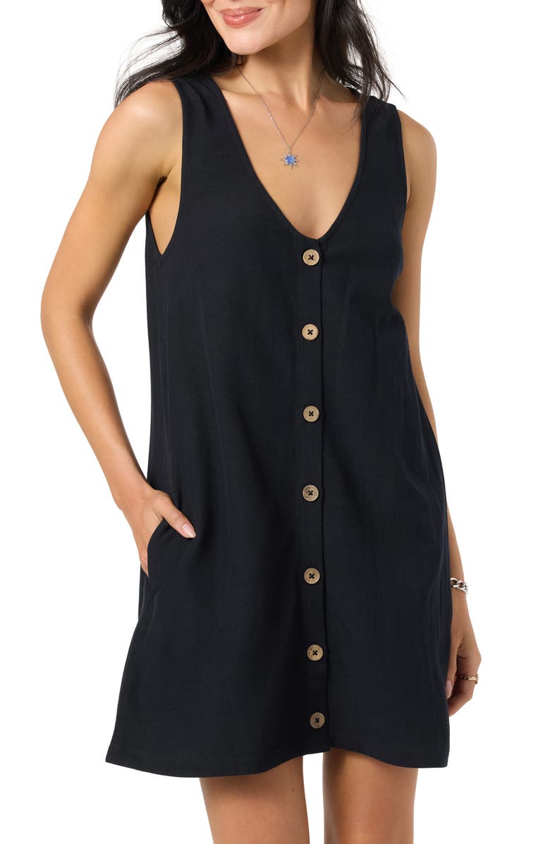 O'Neill Sanders Button-Up Minidress, Main, color, Black
