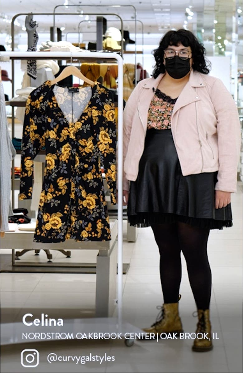 Floral Long Sleeve Stretch Cotton Ruched Jersey Dress, sales video thumbnail