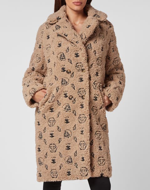 Eco Fur Coat Embroidery Monogram Women