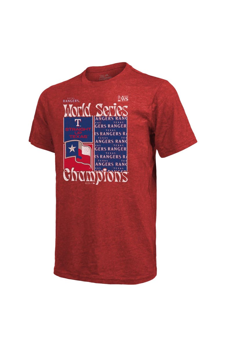 Majestic Threads Men's Majestic Threads  Red Texas Rangers 2023 World Series Champions Square Logo T-Shirt, Alternate, color, 