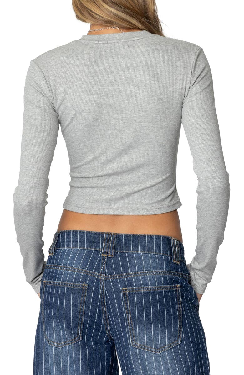 EDIKTED Mikayla Rib Long Sleeve Crop Top, Alternate, color, Gray-Melange