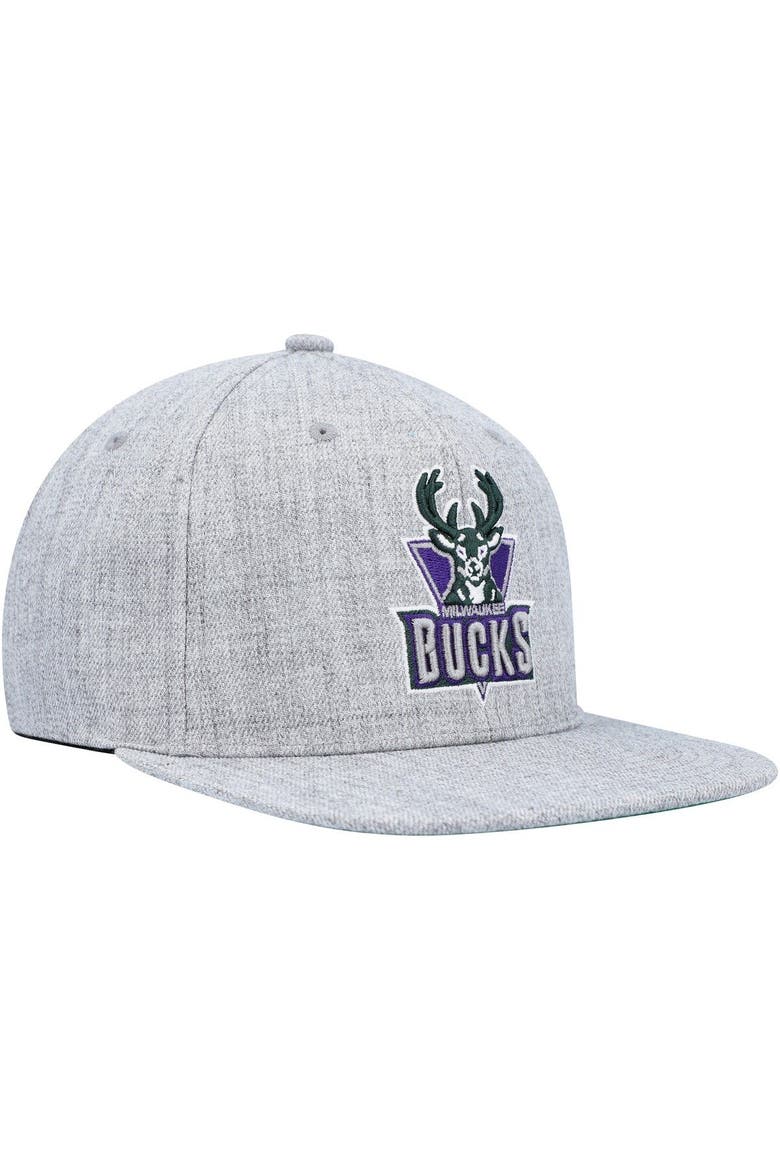 Men's Mitchell & Ness Heather Gray Milwaukee Bucks Hardwood Classics 2.0 Snapback Hat, Alternate, color, Heather Gray