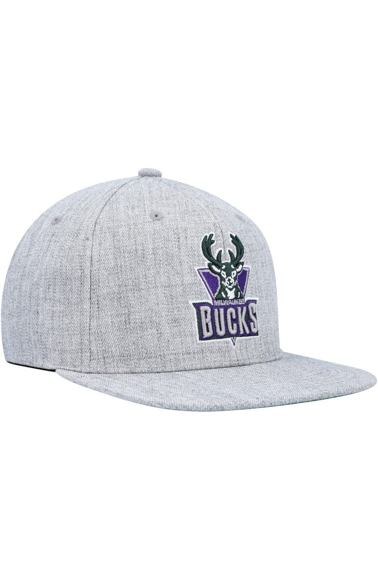Mitchell & Ness Men's Mitchell & Ness Heather Gray Milwaukee Bucks Hardwood Classics 2.0 Snapback Hat, Alternate, color, Heather Gray