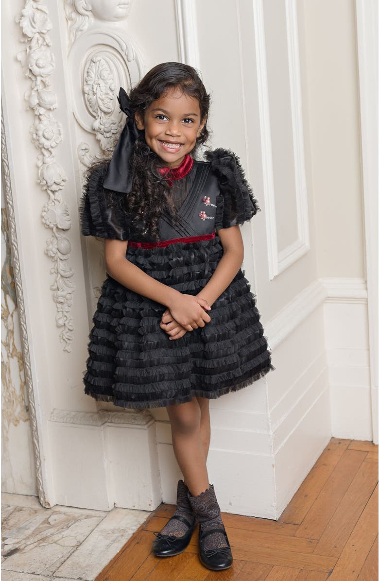 Petite Maison Kids Kylie Tulle and Organza Dress, Alternate, color, Black And Burgundy