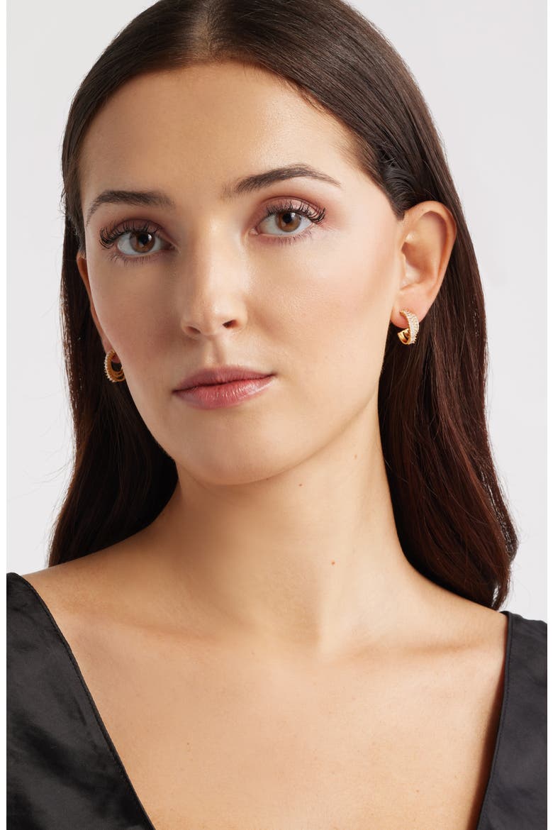 Triple Hoop Cubic Zirconia Pavé Earrings, Alternate, color, CLEAR- GOLD