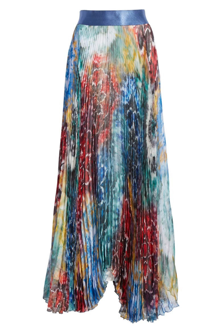 Shannon Pleated Maxi Skirt, Alternate, color, TIE DYE KALEIDOSCOPE