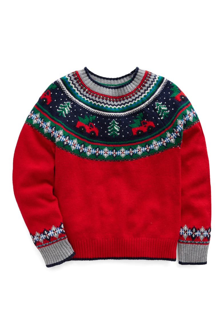 Kids' Fair Isle Crewneck Sweater, Main, color, BRILLIANT RED