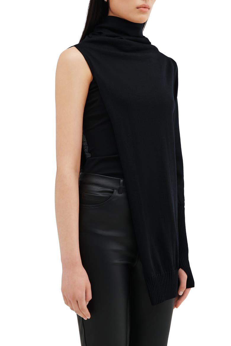 Berlin One Sleeve Turtleneck Top, Alternate, color, BLACK