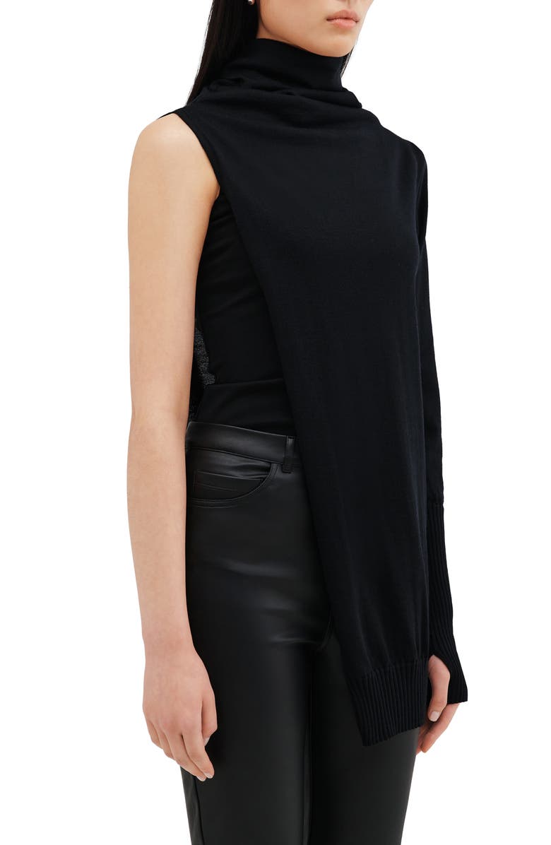 Two Lines by Marcella Berlin One Sleeve Turtleneck Top, Alternate, color, Black