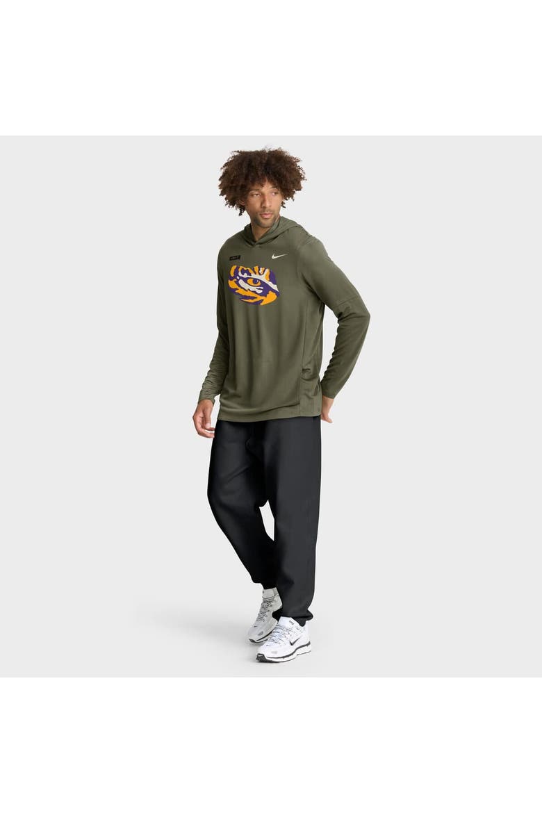 Men's Nike Olive LSU Tigers 2025 Military Appreciation Dri-FIT Long Sleeve Hoodie T-Shirt, Alternate, color, Olive