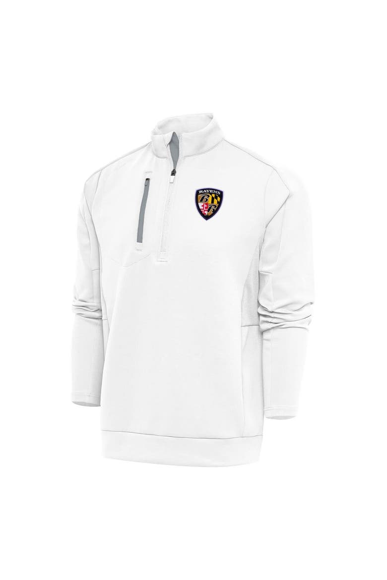 Men's Antigua White Baltimore Ravens Team Logo Throwback Generation Quarter-Zip Pullover Top, Alternate, color, White