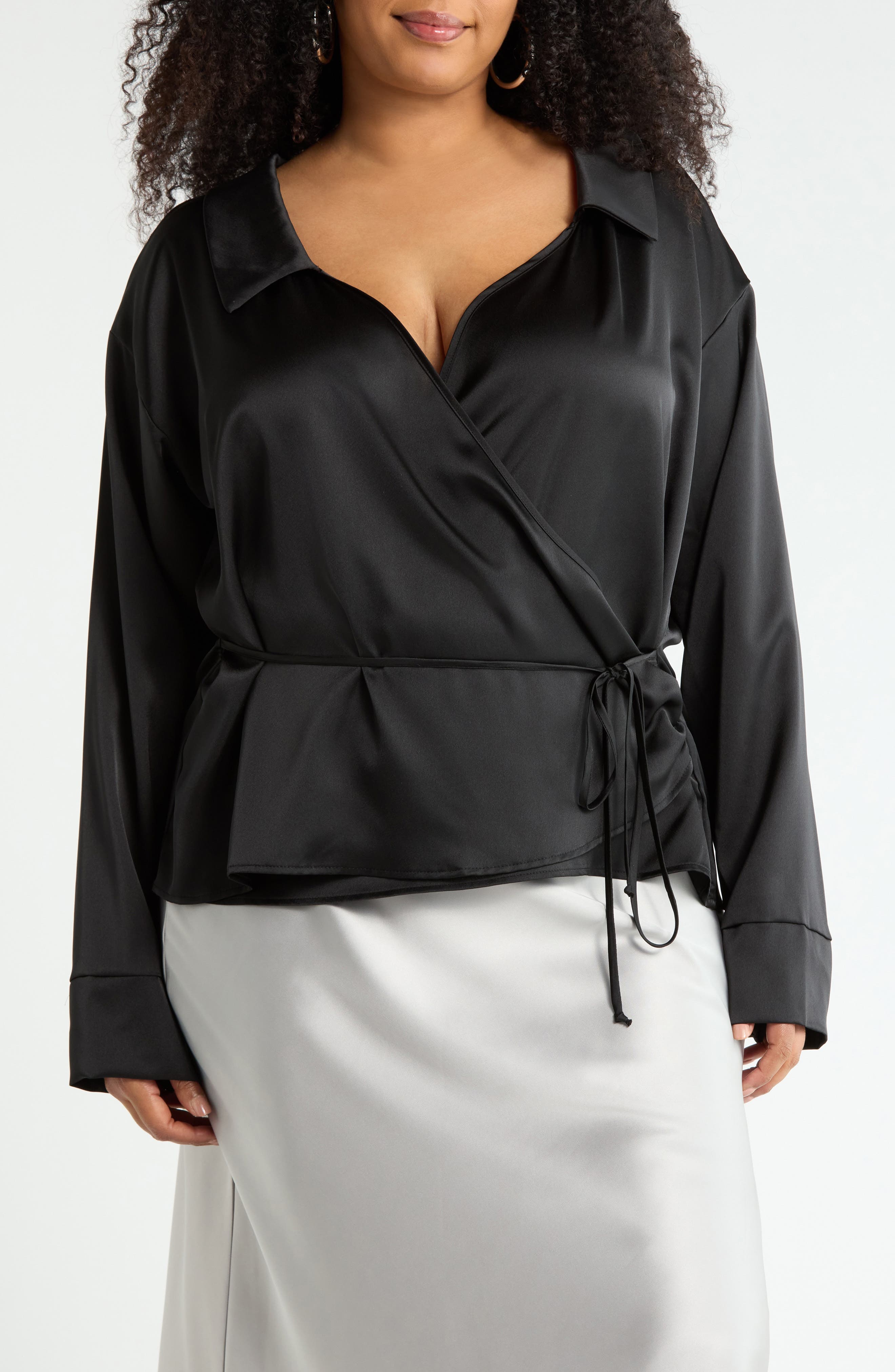 Renee C Faux Wrap Satin Top