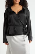 Renee C Faux Wrap Satin Top