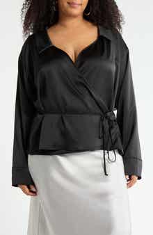 Renee C Faux Wrap Satin Top