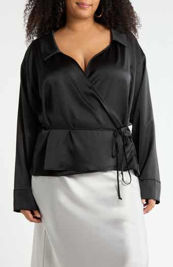 Renee C Faux Wrap Satin Top