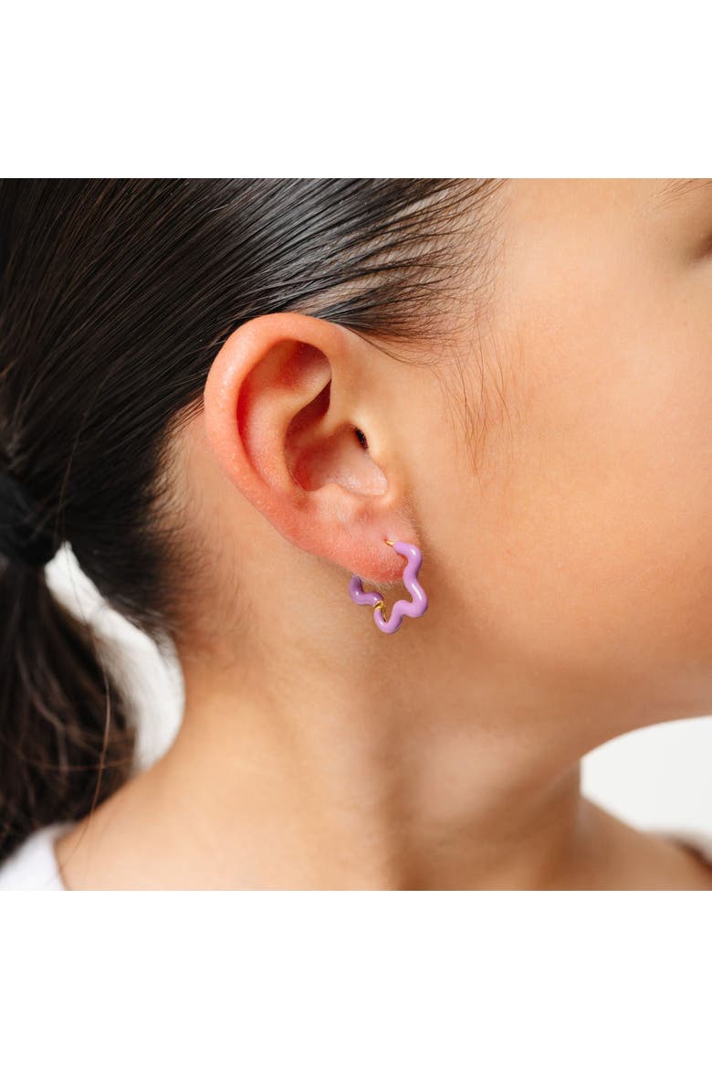 Enamel Flower Hoop Earrings, Alternate, color, Purple