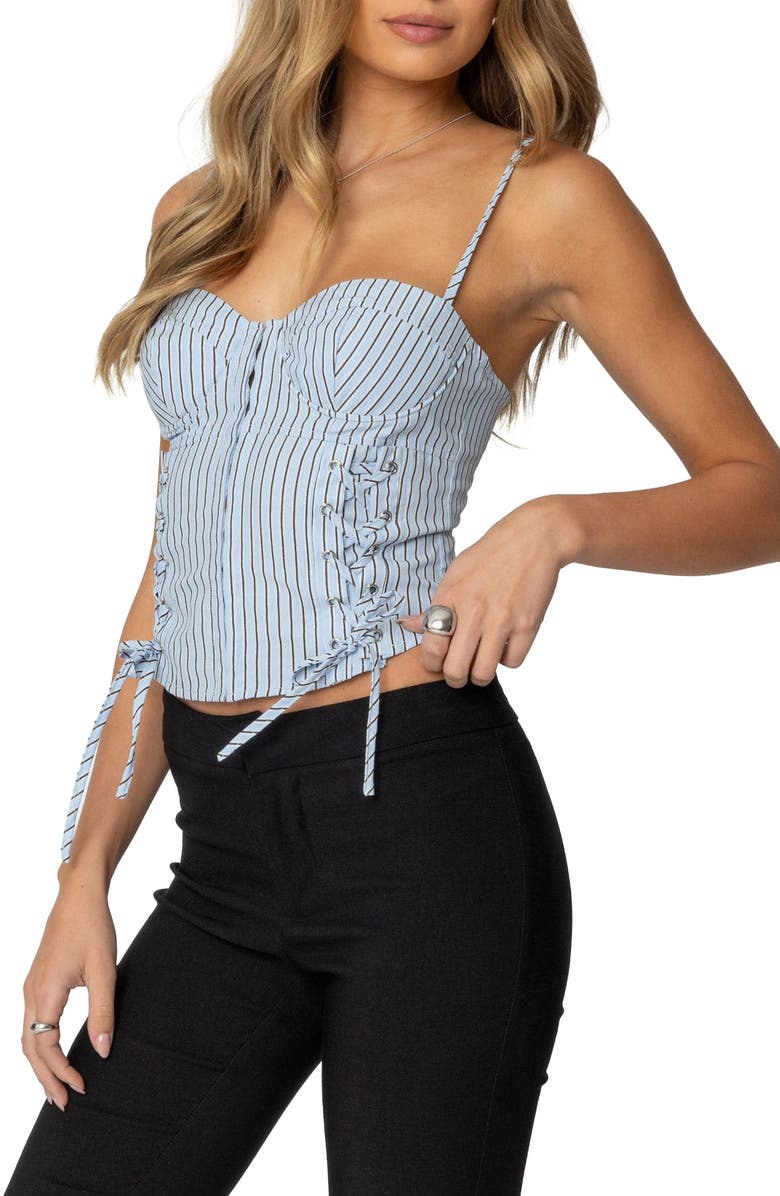 EDIKTED Louis Pinstripe Camisole, Alternate, color, Light-Blue