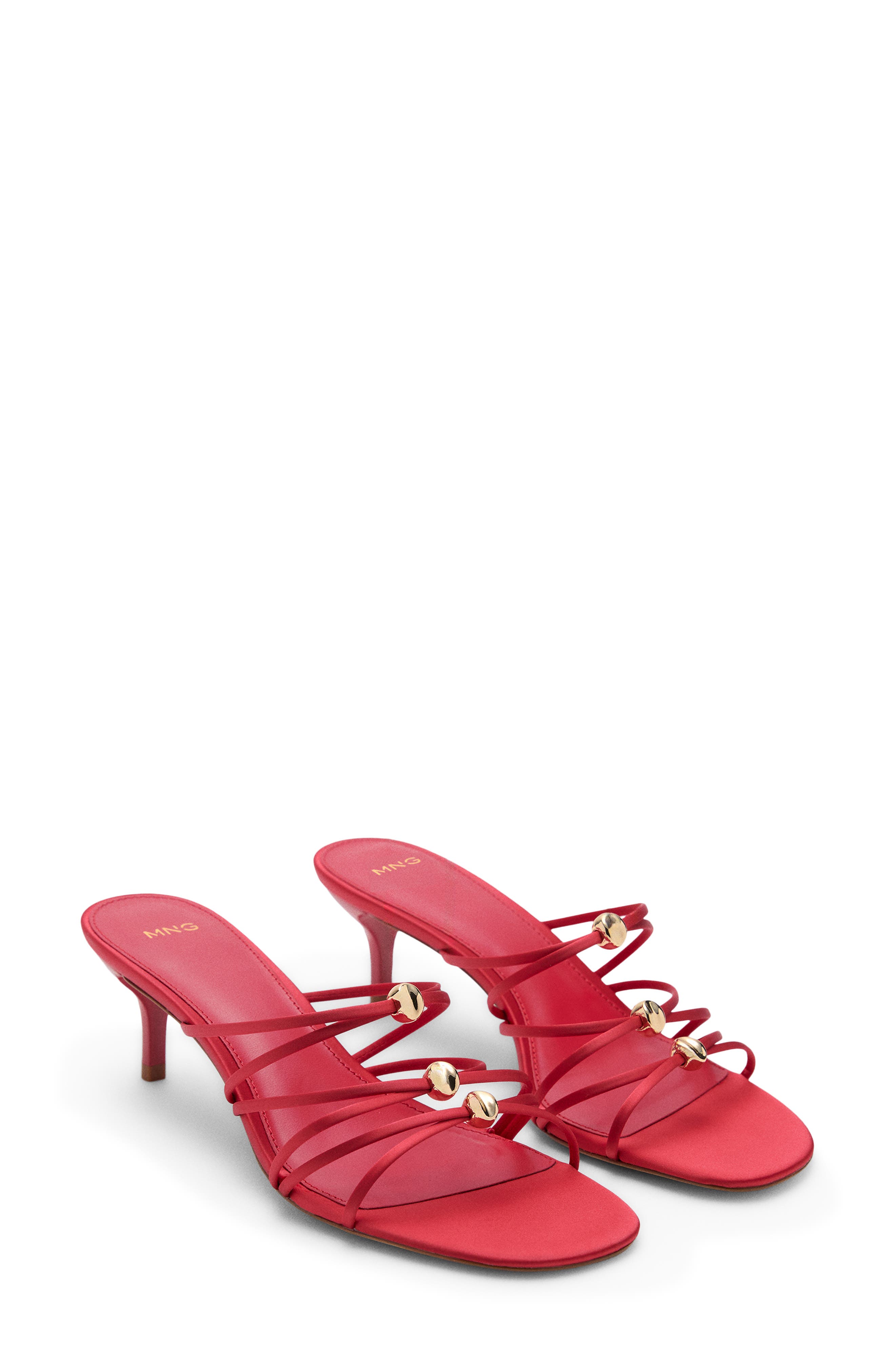 MANGO Kitten Heel Satin Strap Sandal, Main, color, Red