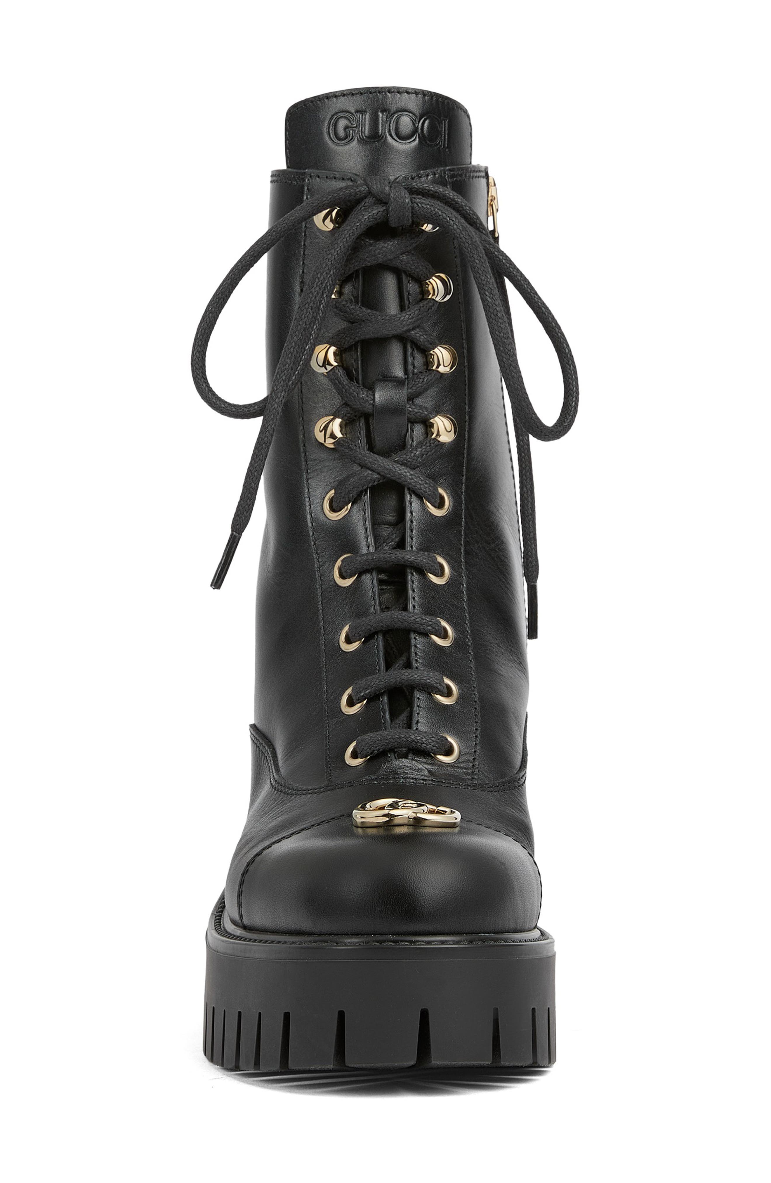 Gucci GG Lug Sole Combat Boot, Alternate, color, 001 Black/Black