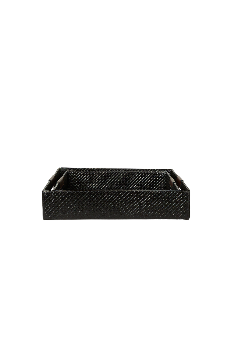 Multi Color Decorative Trays with Leather Handles - Set of 2, Main, color, Black