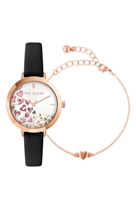 Ammy Hearts Leather Strap Watch & Bracelet Set, 34mm