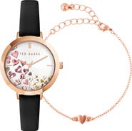 Ted Baker London Ammy Hearts Leather Strap Watch & Bracelet Set, 34mm