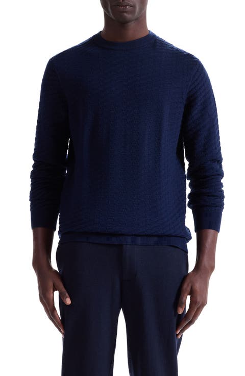 Pyramid Stitch Merino Wool & Silk Crewneck Sweater