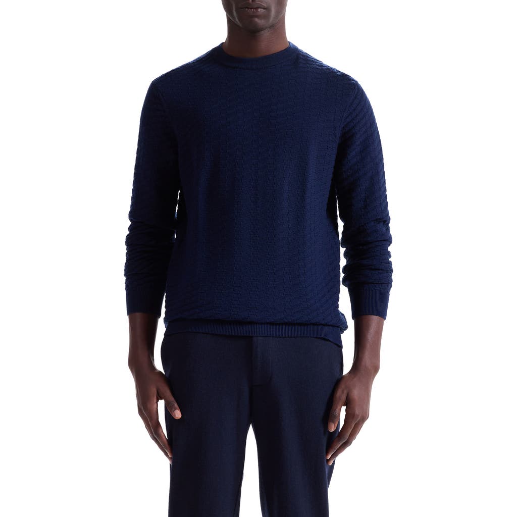 Bugatchi Pyramid Stitch Merino Wool & Silk Crewneck Sweater In Blue