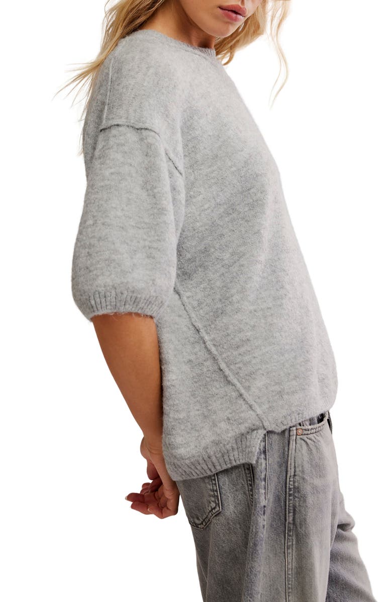 Free People Margot Oversize Short Sleeve Sweater, Alternate, color, Heather Grey