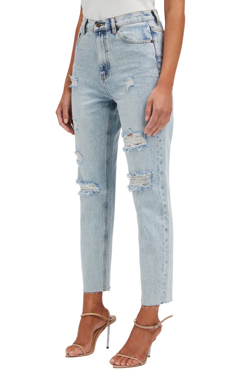 Bardot Cara Ripped High Waist Straight Leg Jeans, Alternate, color, 