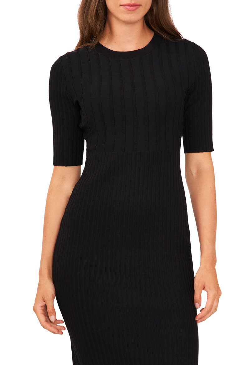 Rib Short Sleeve Sheath Sweater Dress, Alternate, color, RICH BLACK