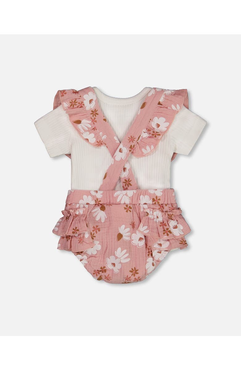 Deux par Deux Baby Girl's Printed Muslin Short And Organic Cotton Bodysuit Set Pink And White Flowers, Alternate, color,