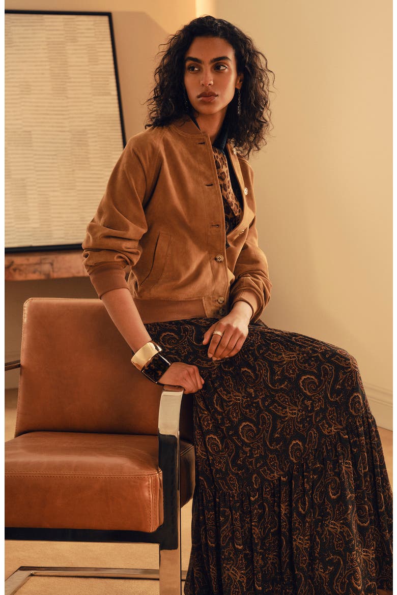 Suede Bomber Jacket, Alternate, color, CAMEL BEIGE