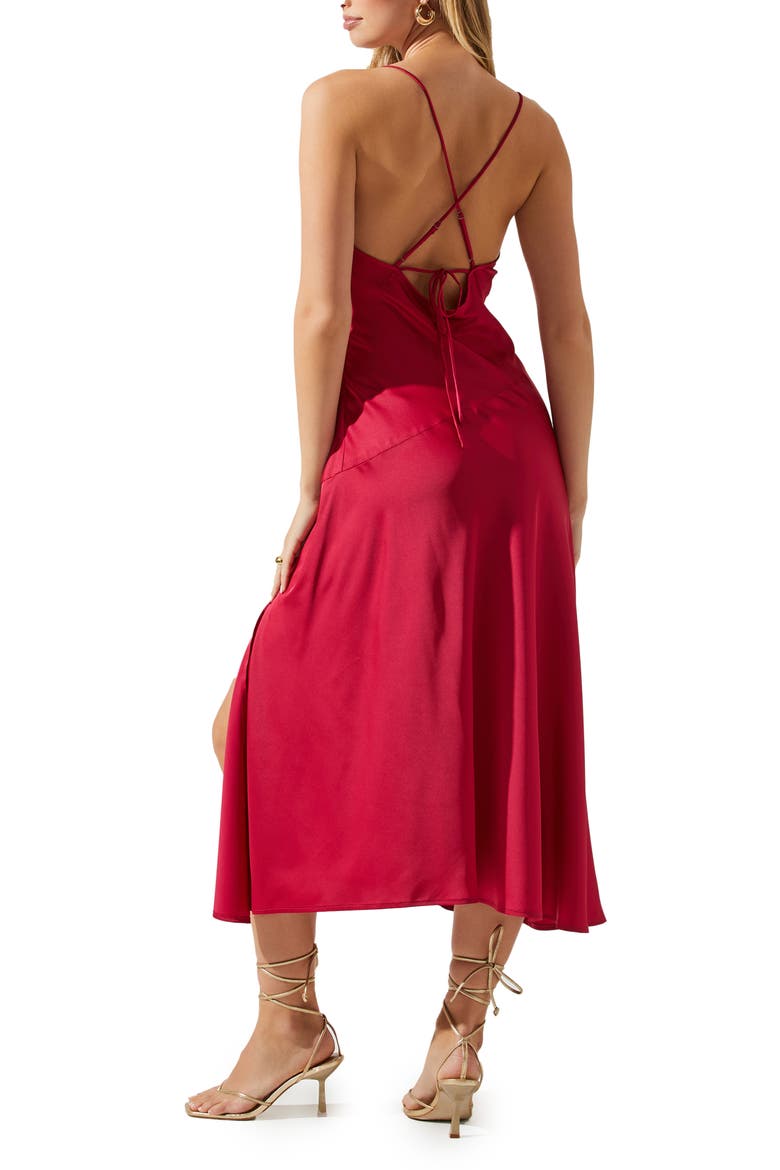 Gaia Cowl Neck Satin Dress, Alternate, color, BERRY