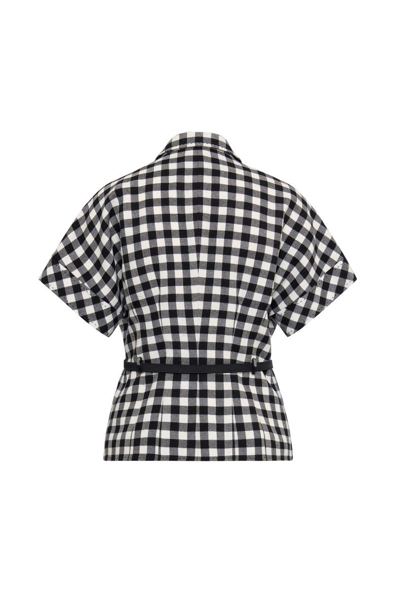 Belted Plaid Vest With Flower Application, Alternate, color, Black / White