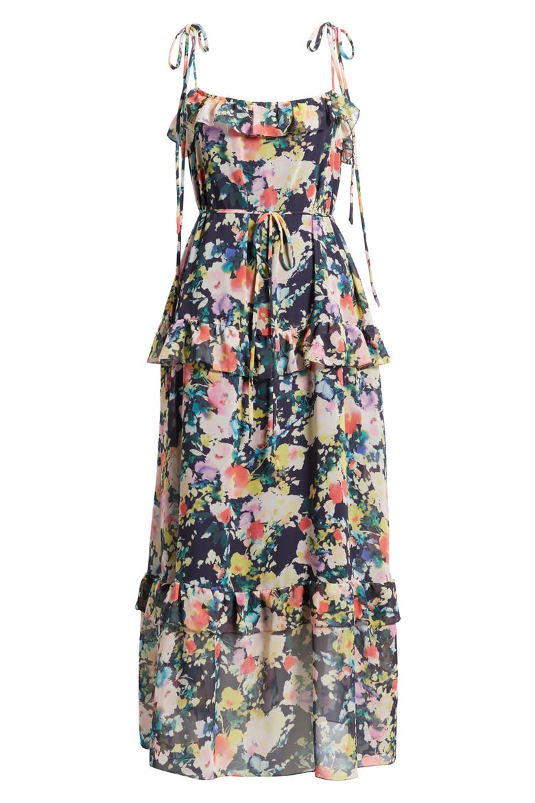Floral Print Tie Strap Midi Dress, Alternate, color, NAVY MULTI