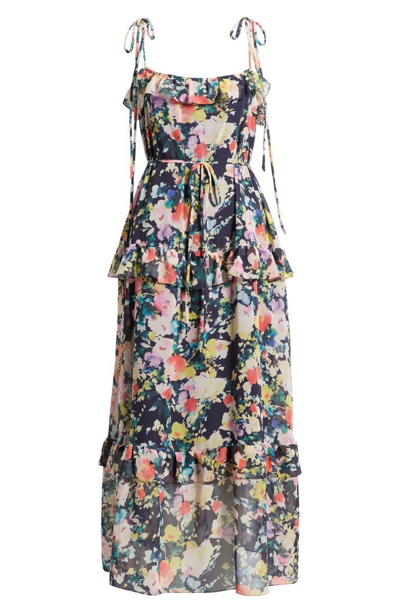Julia Jordan Floral Print Tie Strap Midi Dress, Alternate, color, Navy Multi