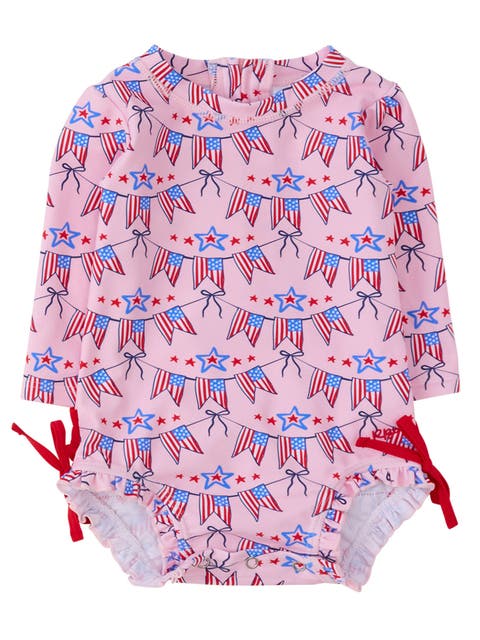 Baby Girls UPF50+ Sun Protected Americana Long Sleeve One Piece Rash Guard