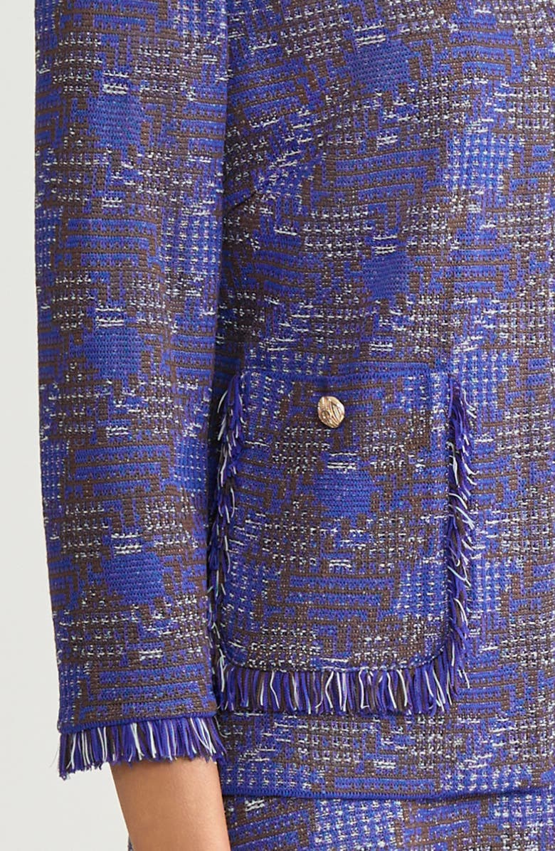 Ming Wang Heritage Fringe Tweed Knit Jacket, Alternate, color, Sapphire Sea/Dark Umber/Ivory