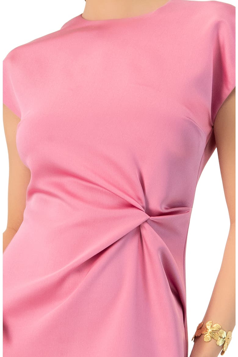 Midi Off-Shoulder Straight Satin Dress with Side Knot, Alternate, color, Pink
