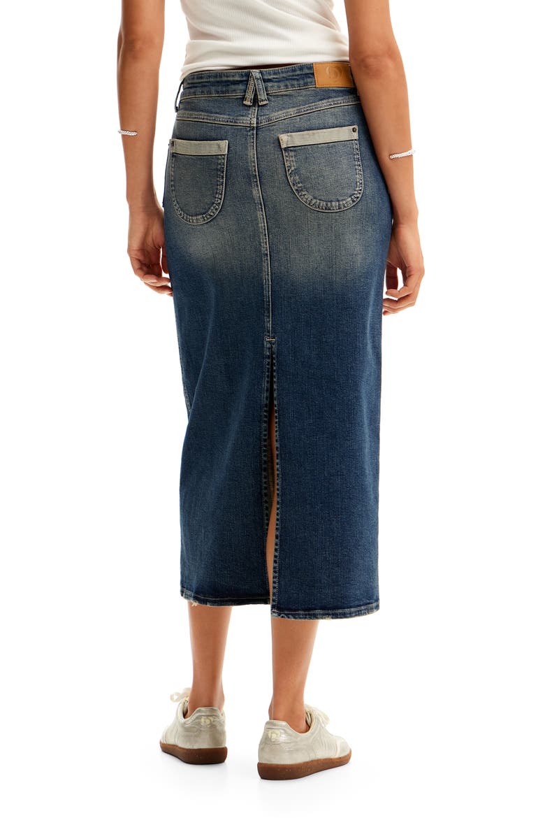 Fal Sia Longline Denim Skirt, Alternate, color, BLUE