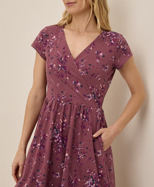 Pact Organic Cotton Fit & Flare Crossover Dress In Dotted Sprays Mauve