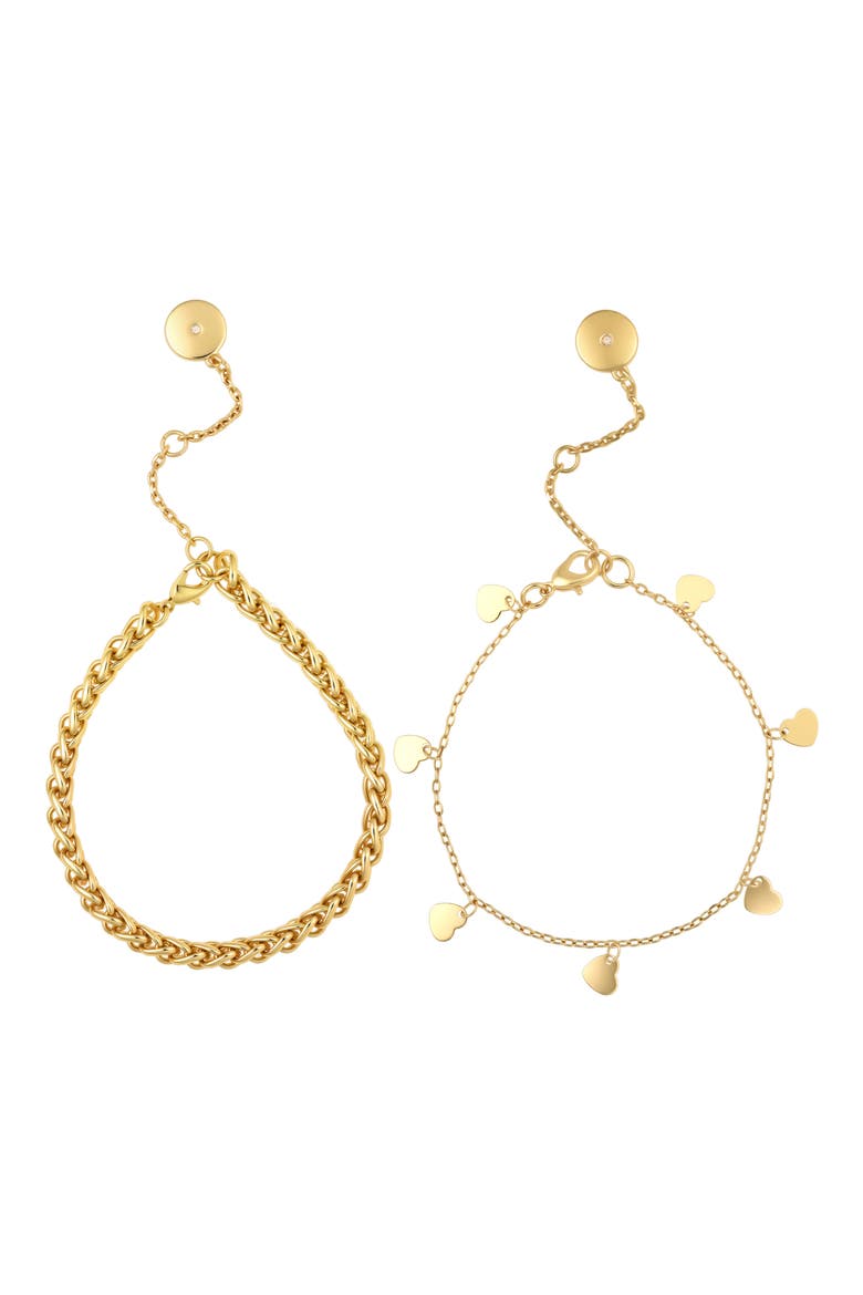 Set of 2 Charm & Wheat Chain Bracelets, Alternate, color, GOLD TONE